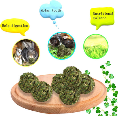 kathson Natural Rabbit Grass Ball,Timothy Grasses Chew Toys,Natural Weaving Molar Tooth Toy,Bunny Activity Play Balls for Chinchillas Hamster Guinea Pig and Small Animal (6 PCS)