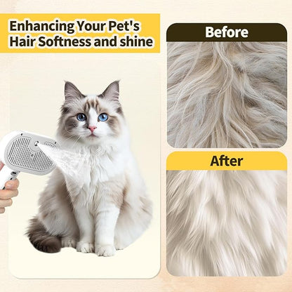 Cat Steam Brush, Pet Steam Brush for Dog & Cat, 3 in 1 Anti-Static Self Cleaning Spray Comb for Cats Dogs Small Animals Long Short Haired