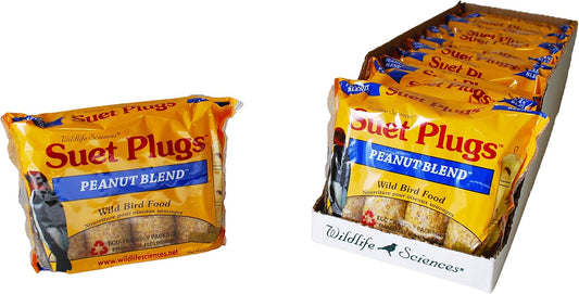 Wildlife Sciences Suet Plugs 48 Pack, Case of 12 Individually Wrapped 12 oz 4 Packs (Peanut Blend)