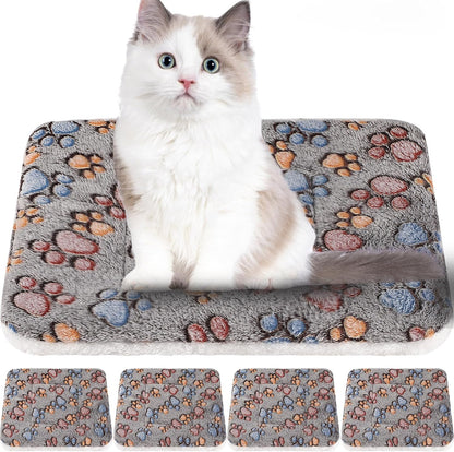 Tuanse 4 Pack Ultra Soft Dog Cat Bed Mat with Cute Prints Reversible Fleece Dog Crate Kennel Pad Cozy Washable Thickened Hamster Guinea Pig Pet Bed Mat for Small Animals(13 x 19 Inches,Gray)