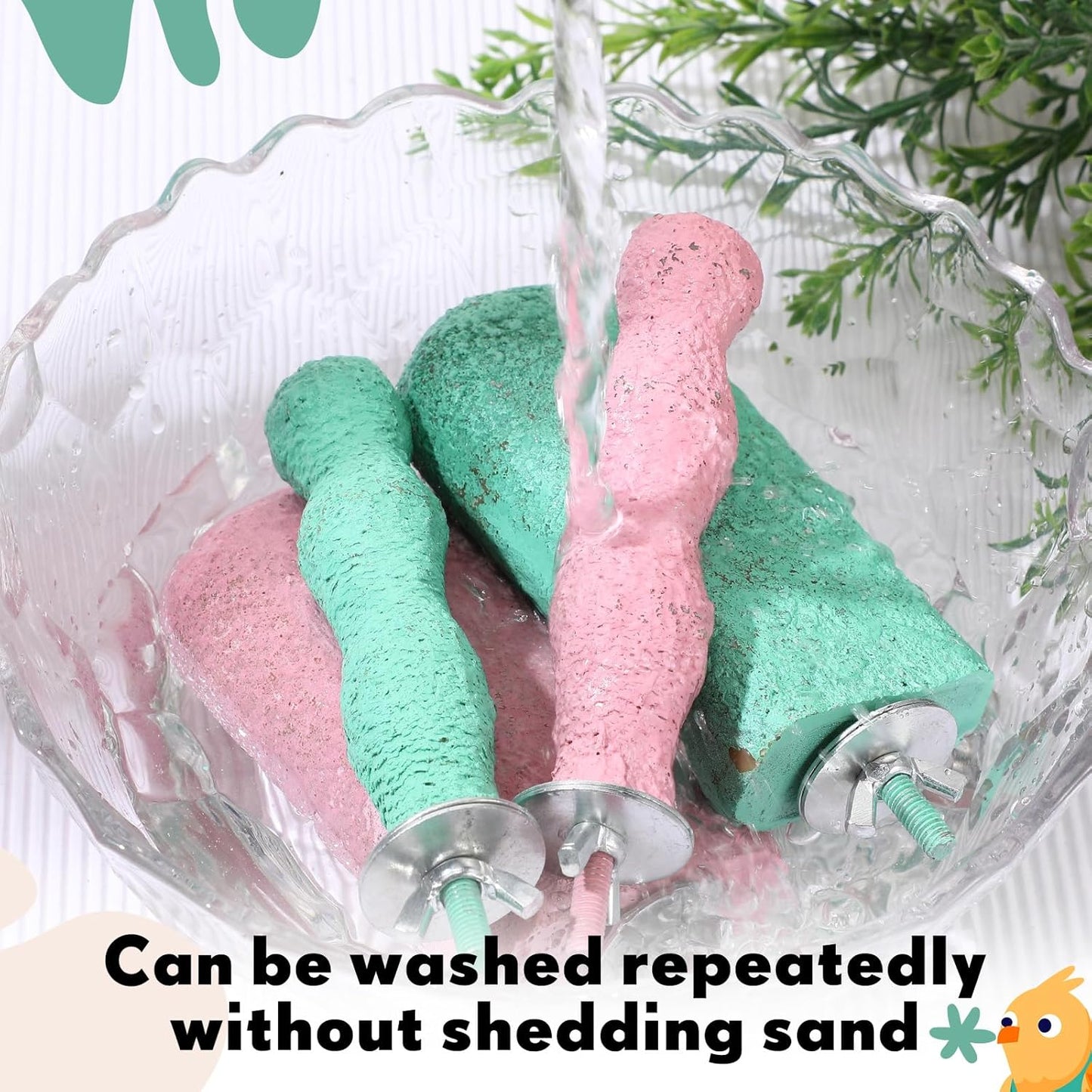 Soulchen 4 Pcs Bird Beak Grinding Calcium Stone Perches Parrot Teeth Mouth Molar Cage Accessories Platform Paw Grinding Sticks Jumping Stand for Macaws Parakeets Finches Cockatiel(Green,Pink)