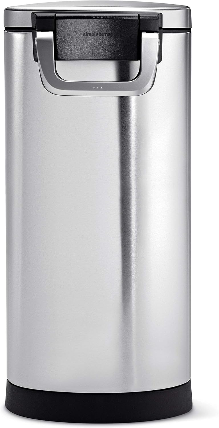simplehuman 30 Liter, 32 lb / 14.5 kg Large Pet Food Storage Container for Dog Food, Cat Food, and Bird Feed, Brushed Stainless Steel