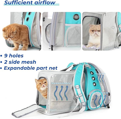 Lollimeow Cat Carrier Backpack, Bubble Dual Expandable Backpack Carrier, Pets and Small Dogs,Airline-Approved, Designed for Travel, Hiking, Walking & Outdoor Use (Dual Expandable-Green)