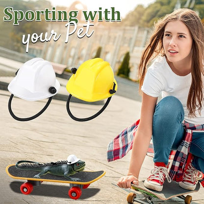 Chivao 5 Pieces Bearded Dragon Accessories Toy Set Bearded Dragon Leashes and Harnesses S/M/L 3 Size Packed Lizard Harness Mini Scooter Lizard Helmet Hats Adjustable Leash(Orange)