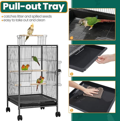 Yaheetech 35 inch Wrought Iron Bird Cage w/Play Open Top and Rolling Stand for Small Birds Like Parrots Conure Lovebird Cockatiel Lovebirds Budgies