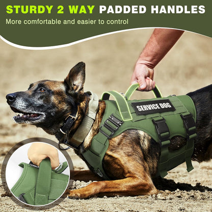 WINSEE Service Dog Vest Harness for Medium Dog, Tactical Working MOLLE Vest with 10 Pet Patches, No Pull Heavy Duty Harness for Training Walking