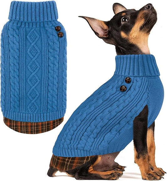 KYEESE Dog Sweater Stretchy Knitwear Cat Clothes Thick Pet Coat for Fall Winter Cold Weather Warm Turtleneck Small Dogs Sweater with Gingham Patchwork Soft Pullover Dog Sweaters for Small Dogs Male