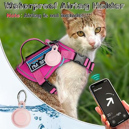Tactical Cat Harness for Walking, Adjustable Escape Proof Pet Vest for Large Cat,Easy Control Breathable Cat Vest with Handle，Molle Patches (Pink, L)