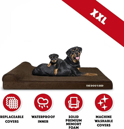 The Dog’s Bed Orthopedic Headrest Dog Bed XXL Brown Plush, Memory Foam, Pain Relief for Arthritis, Hip & Elbow Dysplasia, Post Surgery, Lameness, Waterproof Washable Cover