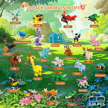 Party Favors for Kids - 24 Pack 72 Kinds of Animals Building Block Toy Goodie Bags Fillers Classroom Carnival Prizes Stuffers Gifts Building Set, Christmas Birthday Gift for Boys Girls Ages 6-12