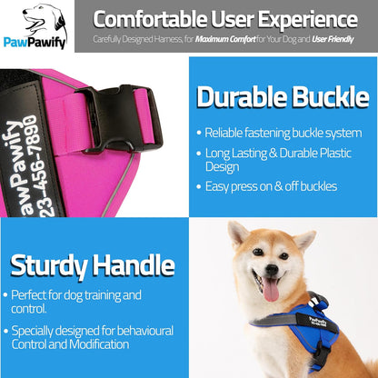 PawPawify Custom No Pull Dog Harness with Name and Phone Number, Heavy Duty Personalized Pet Vest to Prevent Tugging, Pulling, or Choking, Training and Walking (New Blue, XXL (Chest 36-42in))