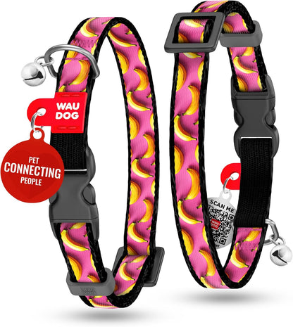 WAUDOG Nylon Cat Collar with Removable Bell and QR ID Tag for Small, Medium and Large Breeds Adjustable Long Lasting Durable Kitten Collars Boy & Girl