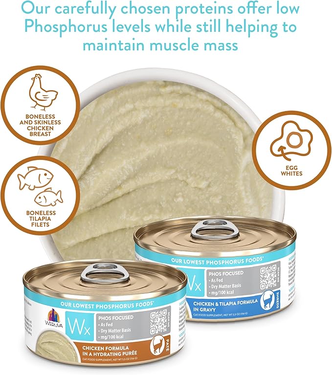 Weruva Wx Phos Focused Chicken Formula in a Hydrating Puree 5.5oz Can, Pack of 8