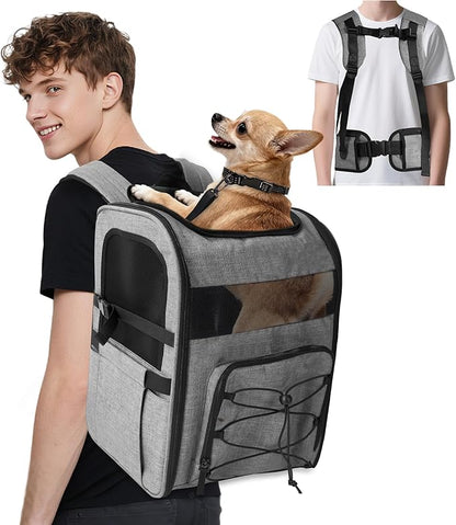 Dog Carrier Backpack for Small Dogs – Breathable and Comfortable Pet Travel Bag with, Safety Buckle and Adjustable Straps, Ideal for Hiking and Outdoor Adventures, Standard Pad, Gray