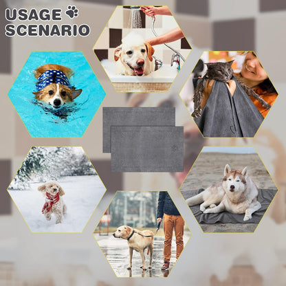 Chumia 4 Pack Dog Towels for Drying Large Microfiber Grooming Tools Absorbent Soft Bath Supplies with Embroidered Paw for Small Medium Pet Products(16 x 32 Inch,Gray)