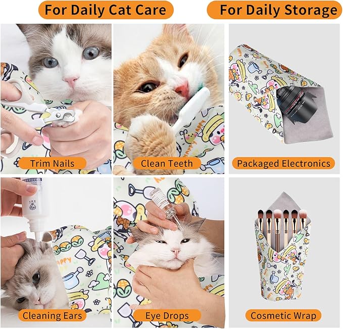 Cat Wrap for Grooming,Cat Wrap for Cutting Nails,Self-Adherent Soft Cat Blanket，Restrain the Cat to Keep Calm,Anti-Bite, Anti-Scratch, Wrap anti-Escape Grooming Bags for Cats ( within 16lbs)