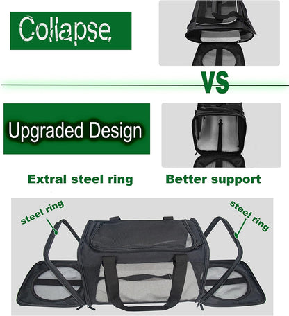 Soft-Sided Pet Carrier for Cats Small Dogs of 15 Lbs Medium Black