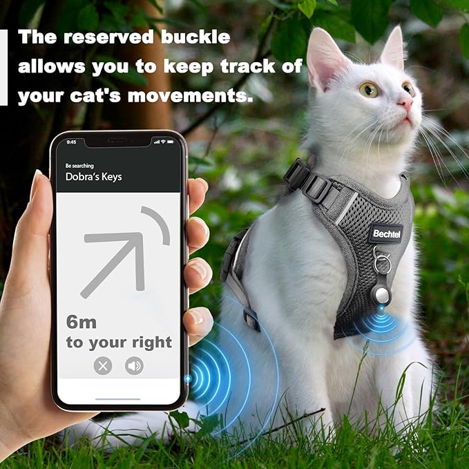 Cat Harness and Leash Set for Walking Escape Proof, Adjustable Soft Kittens Vest with Reflective Strip for Cats, Comfortable Outdoor Vest, Cat Car Leash, Grey, M