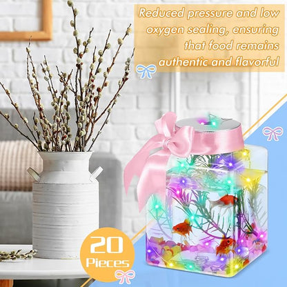 Domensi 20 Pcs 17oz LED Plastic Fish Bowls Ivy Bowls 3'' Glowing Vases Unbreakable Plastic Fish Tank Clear Shatterproof Aquarium for Carnival Game Accessory Home Party