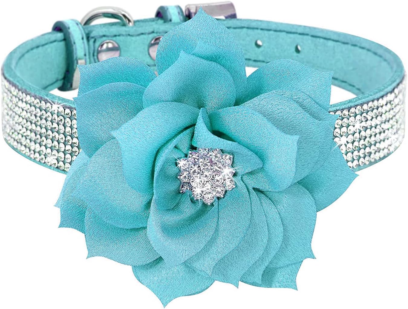 Serijoars Small Dog Collar with Rhinestone Crystal Diamond Colorful Bling Girl Puppy Cat Collars (XXS, Light Blue6)