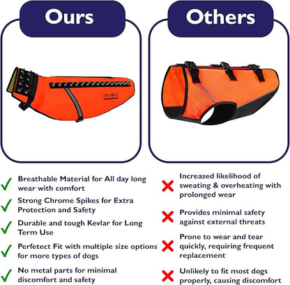CoyoteVest Dog Harness Protection Vest, Reflective Dog Accessories with Spikes to Shield Your Pet from Raptor and Animal Attacks, Proudly Made in America (XXS, Fluorescent Orange)