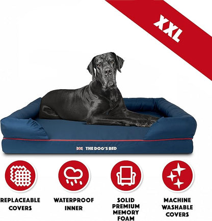 The Dog’s Bed Orthopedic Dog Bed XXL Blue Oxford with Red Trim UK Flag Dog Bed, Memory Foam, Pain Relief: Arthritis, Post Surgery, Lameness, Waterproof Washable Cover