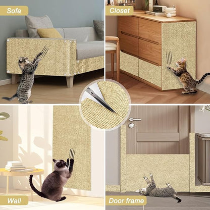 Cat Scratch Mat,118.5"x15.9" Trimmable Self-Adhesive Cats Scratch Carpet,Couch Protector from Cats Claw, Cat Scratch Furniture Protector, Indoor Furniture Protection for Chair, Wall, Sofa (Beige)
