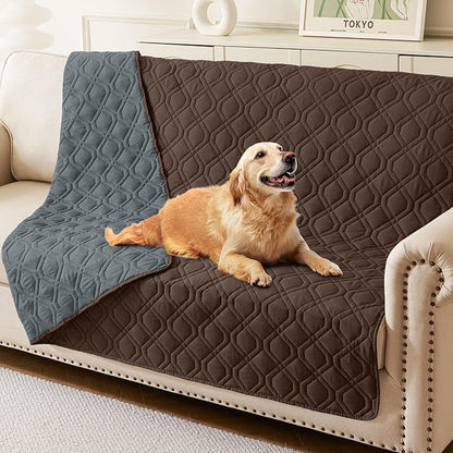 hyha Waterproof Dog Bed Blanket, Soft Pet Blankets, Waterproof Couch Cover for Dogs, Reversible Sofa Covers Washable for Furniture (68x82 Inch, Chocolate/Dark Grey)