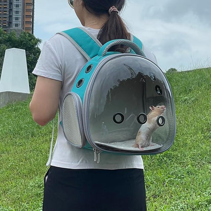 Portable Travel pet Backpack Carrier Hamster Bag Guinea Pig Bird Small Dog cat Turtle Carrier Rabbit Cage Squirrel Bearded Dragon Breathable Hangbag (Green)