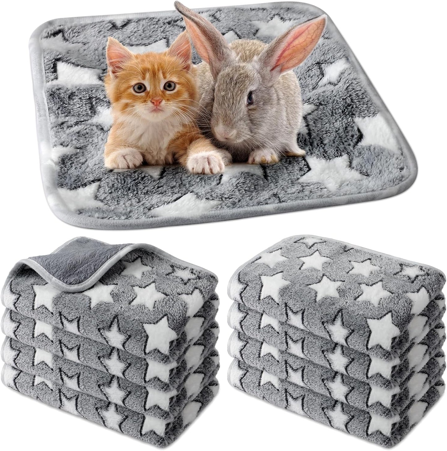 Tudomro 8 Pcs Guinea Pig Bedding Cage Liners Bulk Blankets Small Animal Flannel Throw Bedding Waterproof Absorbent Reusable Pet Pee Sleep Mat Pad Cover for Hamster Ferret(Grey Star,12 x 12 Inch)