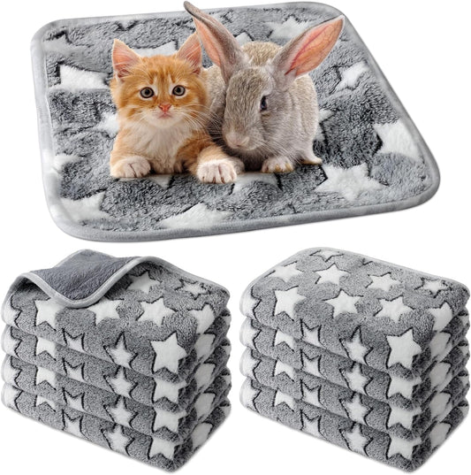 Tudomro 8 Pcs Guinea Pig Bedding Cage Liners Bulk Blankets Small Animal Flannel Throw Bedding Waterproof Absorbent Reusable Pet Pee Sleep Mat Pad Cover for Hamster Ferret(Grey Star,12 x 12 Inch)