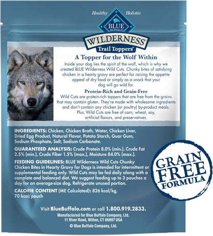 Blue Buffalo Wilderness Trail Toppers Wild Cuts Natural High-Protein Dog Wet Food, Chicken Bites in Hearty Gravy, 3-oz Pouch, 24 Count