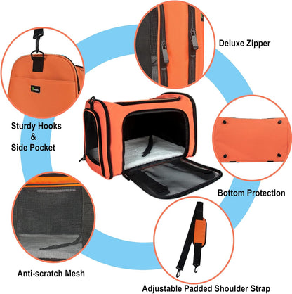 Soft Sided Carrier for Small Medium Cats Dogs,Removable Pad Collapsible Travel Pet Carrier Large Orange
