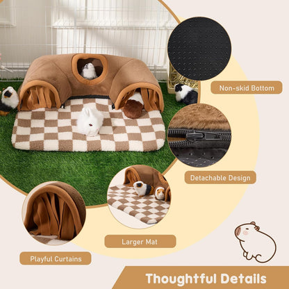 Avont Guinea Pig Hideout Tunnel, Large Hideaway Play Tube Toys Mat for Small Animal Dwarf Rabbits Chinchillas Hamsters Hedgehogs Ferrets Bearded Dragons and Rats -Brown
