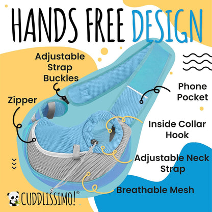 Pet Sling Carrier - Carefully Sized for Teacup & Toy Breed Puppies & Cats (Under 6lb) - Soft Pouch Papoose for Small Dogs, Yorkies, Chihuahuas - Ideal for Hands-Free Travel & Walks (Blue)