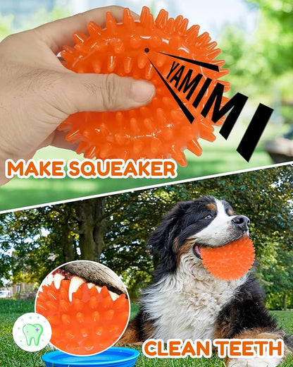 4.5” Heavy Duty Squeaky Dog Balls for Medium Large Dogs, Dog Toys for Aggressive Chewers, Spike Ball Toys for Clean Teeth and Training(2 Pack)