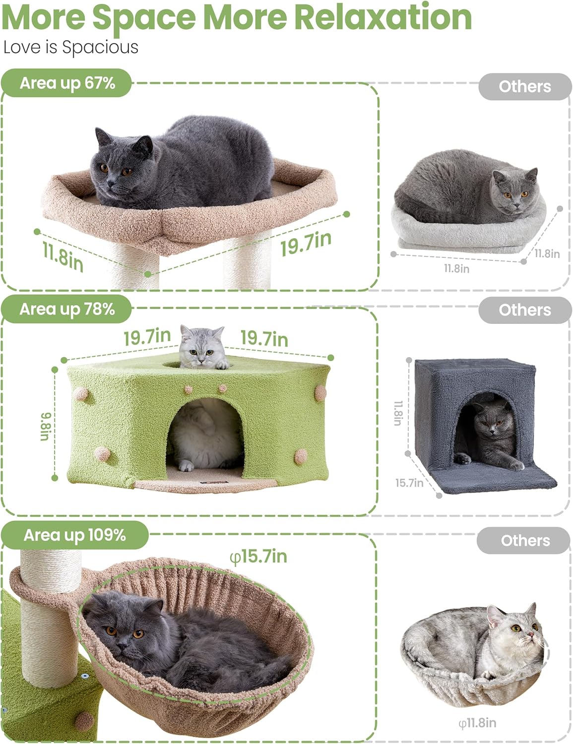 Cat Tree Tower for Indoor Cats Large Adult - Heavy Duty Extra Wide Scratching Post (φ4.4in) Maine Coon Condo House with Hammock Tunnel - 60 Inch XL Feline Bed Trees - Big Multi Level Cat Houses Stand