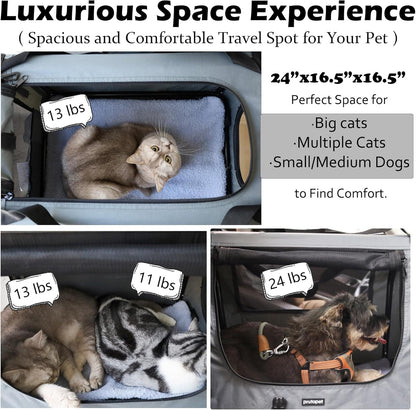 Large Cat Carrier 24"x16.5"x16.5" Portable Dog Crate for Small Medium Dogs Collapsible Traveling Pet Crate with Collapsible Bowl