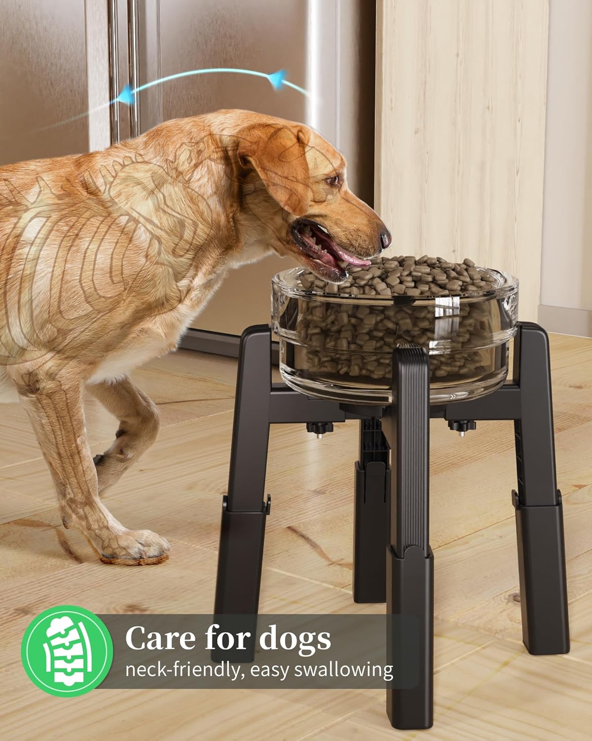 CZPET Dog Bowl Stand with Mat with Adjustable Height and Width, Raied Elevated Water & Food Feeder for Medium & Large Dogs, Stable and Anti-Slip