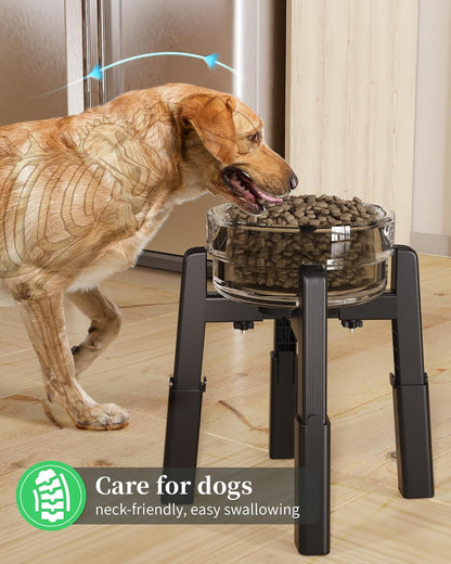 CZPET Dog Bowl Stand with Mat with Adjustable Height and Width, Raied Elevated Water & Food Feeder for Medium & Large Dogs, Stable and Anti-Slip
