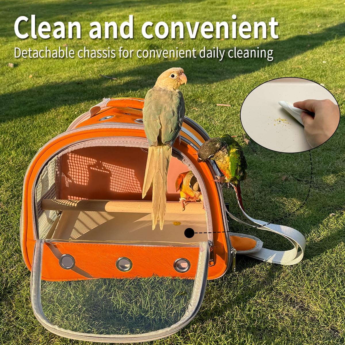 Bird Carrier,Bird Cage Parakeet Parrot Budgie Carrier Backpack for Small Birds, Travel Bird Cages with Perch, Transparent Ventilation Cockatiels, Lightweight Pet Carrier for Outdoor Use(Orange)