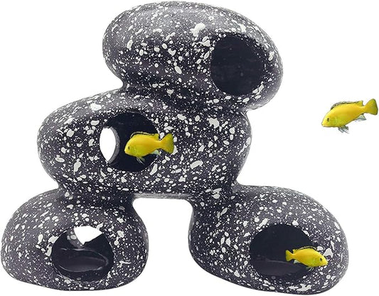 PINVNBY Aquarium Stone Hideaway Decoration,Resin Cichlids Rock Decor Realistic Betta Hideout Shelter Cave Fish Tank Ornament for Shrimp Short Bream Crayfish(L)