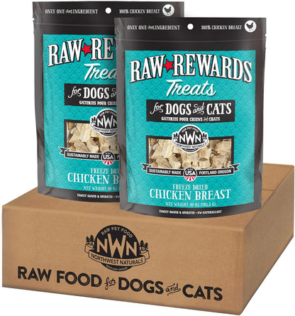 Northwest Naturals Raw Rewards Freeze-Dried Chicken Breast Treats for Dogs and Cats - Bite-Sized Pieces - Healthy, 1 Ingredient, Human Grade Ingredients, Natural, Made in USA, 10 Oz (Pack of 2)