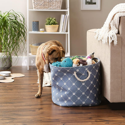 Bone Dry Pet Storage Paw and Bone, Trellis Collection, Large Round, 15x18x18, Stonewash Blue
