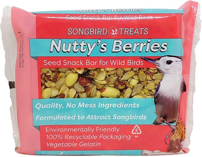 Songbird Treats Seed Bars | 12 Pack of 8 oz Bird Seed Cakes for Wild Birds (Nutty's Berries)