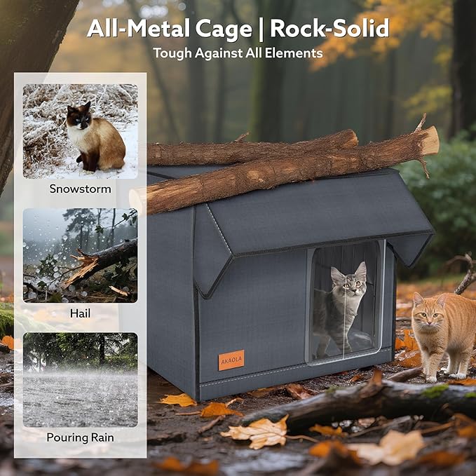 Large Heated Cat House for Outdoor Cats in Winter, Weatherproof & Elevated Outdoor Feral Cat Houses with Pet Heating Pad Bed, Outside Cat House for Stray Barn Cat