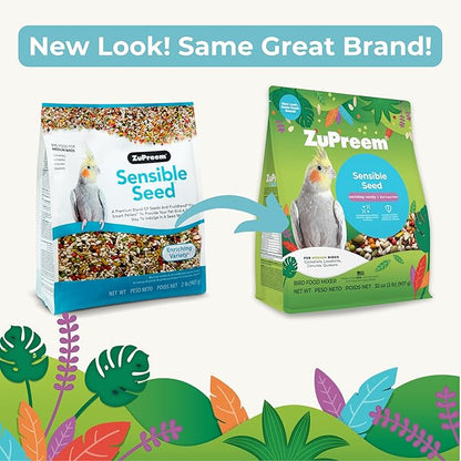 ZuPreem Sensible Seed Bird Food, Cockatiel, Lovebird, Quaker, Small Conure, Seed and Pellet Blend for Medium Birds, Food Mixer Topper, Enriching Variety, Made in the USA, (M, 2 lbs)