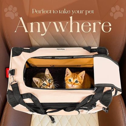 Large Cat Carrier Soft-Sided Travel Carrier - Fits 2 Cats or Small Dog, Portable Foldable Design with Litter Box, Bowl & Fleece Pad, 24” x 16.5” x 16.5”