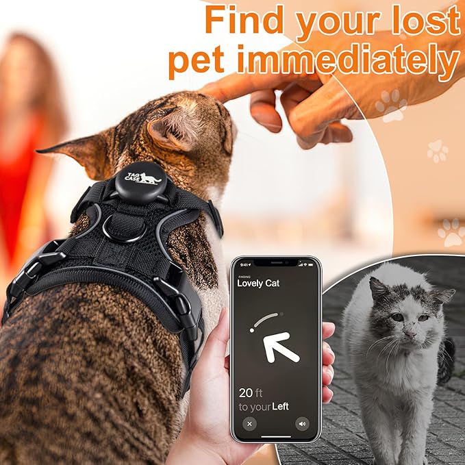 Cat Harness and Leash for Walking,Airtag Cat Harness and Leash Set with Integrated Hidden type Air Tag Holder,Escape Proof Reflective Adjustable Vest Harnesses with Apple Air Tag Case for Cats,Puppies