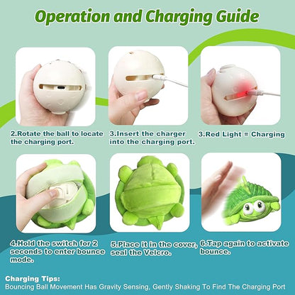 Interactive Moving Dog Toys – Plush Chew Toy with Bouncing Ball, Music & Recording | Rechargeable Self-Play Toys for Small, Medium & Large Dogs to Keep Them Engaged (Turtle)